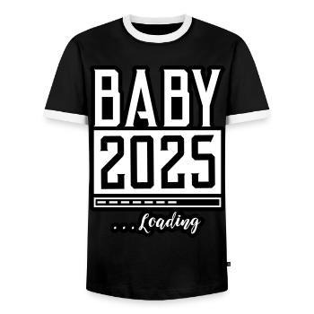 Baby 2025 Loading Babyshower - Men's Ringer Shirt - black/white - Front - AI Model Female 172 light (172cm) & AI Model Male 178 light (178cm)