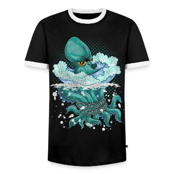 Octopus - Men's Ringer Shirt - black/white - Front - AI Model Female 172 light (172cm) & AI Model Male 178 light (178cm)