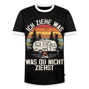I pull what you don't pull Caravan Camper - Men's Ringer Shirt - black/white - Front - AI Model Female 172 light (172cm) & AI Model Male 178 light (178cm)