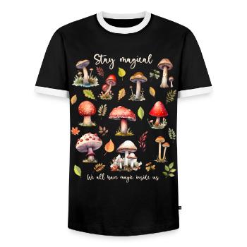Les champignons sont magiques. Amoureux de la nature. - T-shirt contrasté Homme - noir/blanc - Devant - AI Model Female 172 light (172cm) & AI Model Male 178 light (178cm)