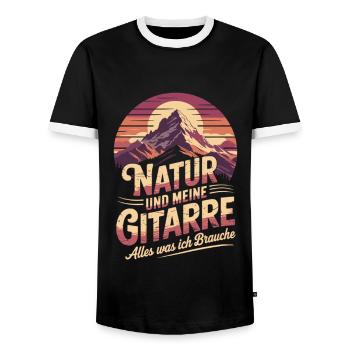 Natur und meine Gitarre - Männer Kontrast-T-Shirt - Schwarz/Weiß - Vorne - AI Model Female 172 light (172cm) & AI Model Male 178 light (178cm)