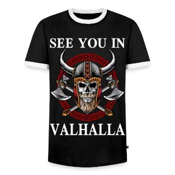 Viking mythology Valhalla gods - Men's Ringer Shirt - black/white - Front - AI Model Female 172 light (172cm) & AI Model Male 178 light (178cm)