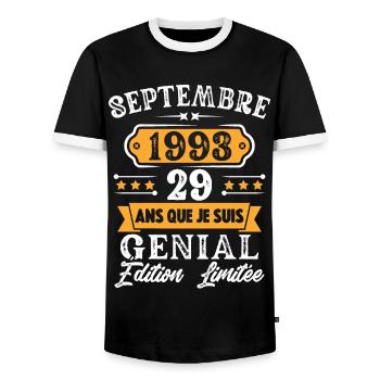 Cadeau D'anniversaire 29 Ans Septembre 1993 Rétro - T-shirt contrasté Homme - noir/blanc - Devant - AI Model Female 172 light (172cm) & AI Model Male 178 light (178cm)