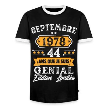 Cadeau D'anniversaire 44 Ans Septembre 1978 Rétro - T-shirt contrasté Homme - noir/blanc - Devant - AI Model Female 172 light (172cm) & AI Model Male 178 light (178cm)
