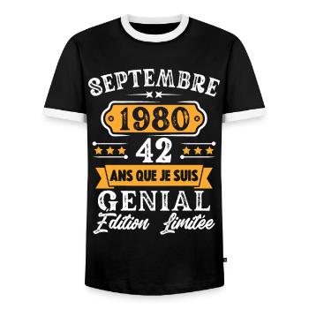 Cadeau D'anniversaire 42 Ans Septembre 1980 Rétro - T-shirt contrasté Homme - noir/blanc - Devant - AI Model Female 172 light (172cm) & AI Model Male 178 light (178cm)