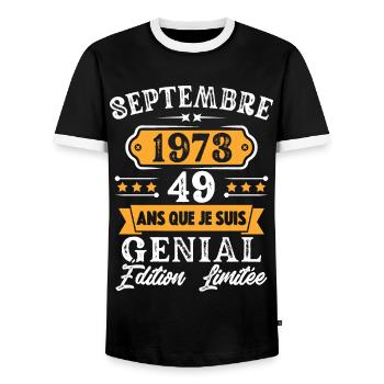 Cadeau D'anniversaire 49 Ans Septembre 1973 Rétro - T-shirt contrasté Homme - noir/blanc - Devant - AI Model Female 172 light (172cm) & AI Model Male 178 light (178cm)