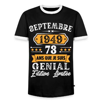 Cadeau D'anniversaire 73 Ans Septembre 1949 Rétro - T-shirt contrasté Homme - noir/blanc - Devant - AI Model Female 172 light (172cm) & AI Model Male 178 light (178cm)
