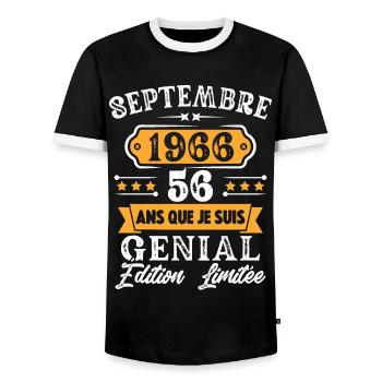 Cadeau D'anniversaire 56 Ans Septembre 1966 Rétro - T-shirt contrasté Homme - noir/blanc - Devant - AI Model Female 172 light (172cm) & AI Model Male 178 light (178cm)
