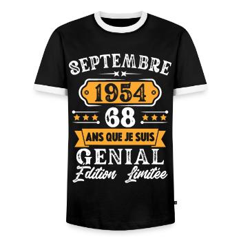 Cadeau D'anniversaire 68 Ans Septembre 1954 Rétro - T-shirt contrasté Homme - noir/blanc - Devant - AI Model Female 172 light (172cm) & AI Model Male 178 light (178cm)