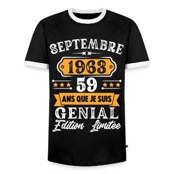 Cadeau D'anniversaire 59 Ans Septembre 1963 Rétro - T-shirt contrasté Homme - noir/blanc - Devant - AI Model Female 172 light (172cm) & AI Model Male 178 light (178cm)