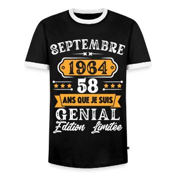 Cadeau D'anniversaire 58 Ans Septembre 1964 Rétro - T-shirt contrasté Homme - noir/blanc - Devant - AI Model Female 172 light (172cm) & AI Model Male 178 light (178cm)