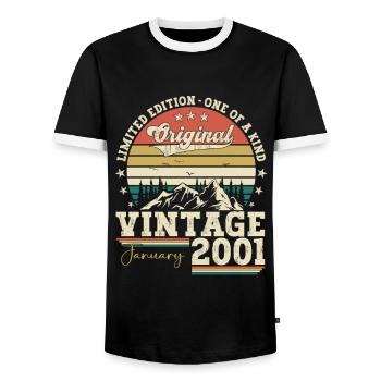 Year 2001 January 22nd birthday Gift man - Men's Ringer Shirt - black/white - Front - AI Model Female 172 light (172cm) & AI Model Male 178 light (178cm)