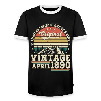 33rd Birthday Man Original April Vintage 1990 - Men's Ringer Shirt - black/white - Front - AI Model Female 172 light (172cm) & AI Model Male 178 light (178cm)