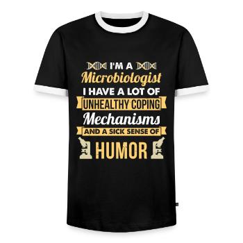 microbiology - Men's Ringer Shirt - black/white - Front - AI Model Female 172 light (172cm) & AI Model Male 178 light (178cm)