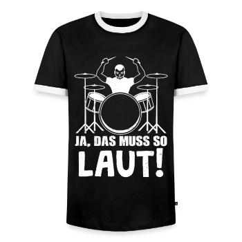 Schlagzeug Schlagzeuger Spruch Musikverein Band - Männer Kontrast-T-Shirt - Schwarz/Weiß - Vorne - AI Model Female 172 light (172cm) & AI Model Male 178 light (178cm)