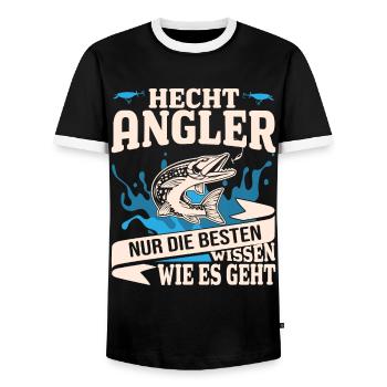 Hecht Angler - Männer Kontrast-T-Shirt - Schwarz/Weiß - Vorne - AI Model Female 172 light (172cm) & AI Model Male 178 light (178cm)