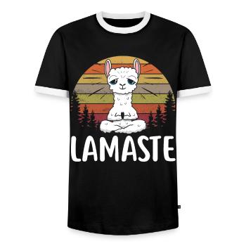 Lustiges Yoga Lama Alpaka Namaste Shirt Lamaste - Männer Kontrast-T-Shirt - Schwarz/Weiß - Vorne - AI Model Female 172 light (172cm) & AI Model Male 178 light (178cm)