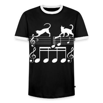 Katzen Noten Musiker Musik - Männer Kontrast-T-Shirt - Schwarz/Weiß - Vorne - AI Model Female 172 light (172cm) & AI Model Male 178 light (178cm)