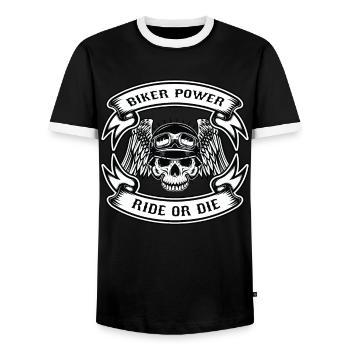 Biker Power Ride or the Motorcycle Biker - Men's Ringer Shirt - black/white - Front - AI Model Female 172 light (172cm) & AI Model Male 178 light (178cm)