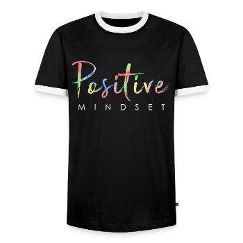 État d’ positif - Restez positif - T-shirt contrasté Homme - noir/blanc - Devant - AI Model Female 172 light (172cm) & AI Model Male 178 light (178cm)