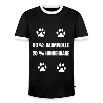 Baumwolle Hundehaare- Spuren von Hund lustig - Männer Kontrast-T-Shirt - Schwarz/Weiß - Vorne - AI Model Female 172 light (172cm) & AI Model Male 178 light (178cm)