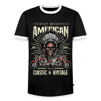 Vintage American Motorcycle Indian Old Motorbike - Men's Ringer Shirt - black/white - Front - AI Model Female 172 light (172cm) & AI Model Male 178 light (178cm)