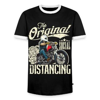 Le vintage original de la moto de distanciation sociale - T-shirt contrasté Homme - noir/blanc - Devant - AI Model Female 172 light (172cm) & AI Model Male 178 light (178cm)
