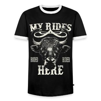 Mes tours ici Drôle Bull Rider Rodeo Cowboy - T-shirt contrasté Homme - noir/blanc - Devant - AI Model Female 172 light (172cm) & AI Model Male 178 light (178cm)