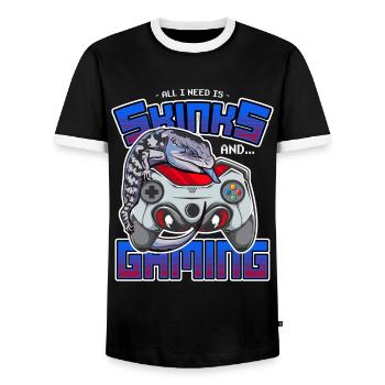 Blue Tongue Skink Eidechse Besitzer & Gaming Retro Spiel - Männer Kontrast-T-Shirt - Schwarz/Weiß - Vorne - AI Model Female 172 light (172cm) & AI Model Male 178 light (178cm)