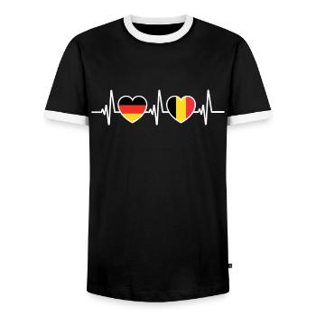 Deutschland und Belgien belgisch Flaggen Patriot - Männer Kontrast-T-Shirt - Schwarz/Weiß - Vorne - AI Model Female 172 light (172cm) & AI Model Male 178 light (178cm)