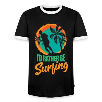 I'd rahter be surfing - Surfing Sport - Männer Kontrast-T-Shirt - Schwarz/Weiß - Vorne - AI Model Female 172 light (172cm) & AI Model Male 178 light (178cm)