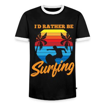 I'd rather be surfing - Surfing Sport - Männer Kontrast-T-Shirt - Schwarz/Weiß - Vorne - AI Model Female 172 light (172cm) & AI Model Male 178 light (178cm)
