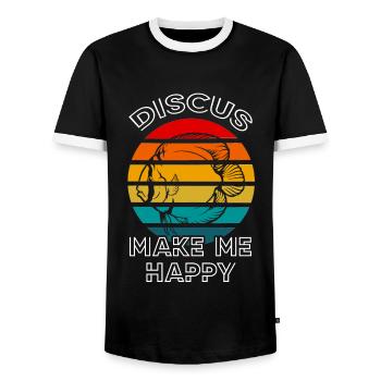 Discus Fish Make Me Happy Retro Sunset Fish Keeper - T-shirt contrasté Homme - noir/blanc - Devant - AI Model Female 172 light (172cm) & AI Model Male 178 light (178cm)