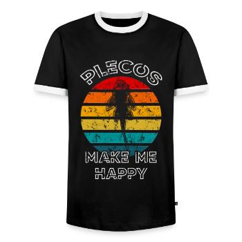 Plecos Make Me Happy Plecostomus Sucker Fish - Men's Ringer Shirt - black/white - Front - AI Model Female 172 light (172cm) & AI Model Male 178 light (178cm)