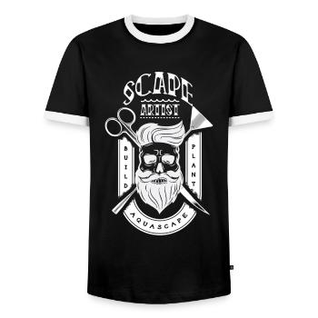Aquascaper Retro Aquarium Fish Keeper Aquascape - Men's Ringer Shirt - black/white - Front - AI Model Female 172 light (172cm) & AI Model Male 178 light (178cm)