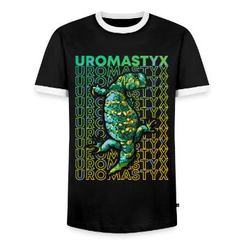 Uromastyx 80's Reptile Keeper Lizard Owner - Men's Ringer Shirt - black/white - Front - AI Model Female 172 light (172cm) & AI Model Male 178 light (178cm)