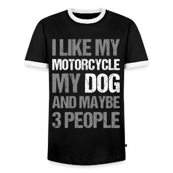 Biker Ich mag meinen Motorradhund & vielleicht 3 Personen - Männer Kontrast-T-Shirt - Schwarz/Weiß - Vorne - AI Model Female 172 light (172cm) & AI Model Male 178 light (178cm)