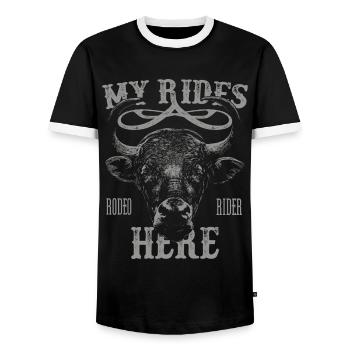 Mes tours ici Drôle Bull Rider Rodeo Cowboy - T-shirt contrasté Homme - noir/blanc - Devant - AI Model Female 172 light (172cm) & AI Model Male 178 light (178cm)
