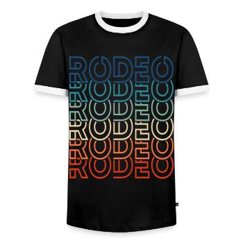 Rodeo Retro Text Cowboy - Men's Ringer Shirt - black/white - Front - AI Model Female 172 light (172cm) & AI Model Male 178 light (178cm)