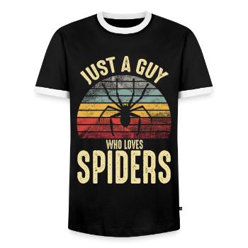 Just A Guy Who Loves Spiders Retro Vintage Spider - Men's Ringer Shirt - black/white - Front - AI Model Female 172 light (172cm) & AI Model Male 178 light (178cm)