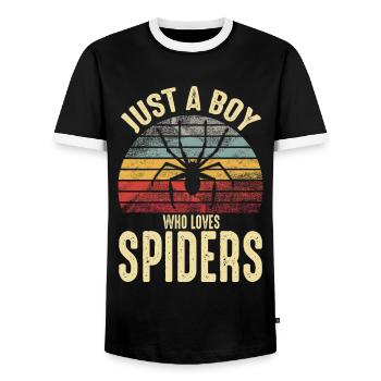 Just A Boy Who Loves Spiders Retro Vintage Pet - Men's Ringer Shirt - black/white - Front - AI Model Female 172 light (172cm) & AI Model Male 178 light (178cm)