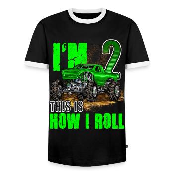 2nd Birthday Children's Monster Truck Boys & Girls - Men's Ringer Shirt - black/white - Front - AI Model Female 172 light (172cm) & AI Model Male 178 light (178cm)