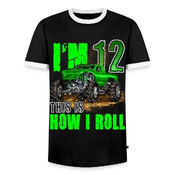 12th Birthday Monster Truck For Boys & Girls 12 - Men's Ringer Shirt - black/white - Front - AI Model Female 172 light (172cm) & AI Model Male 178 light (178cm)