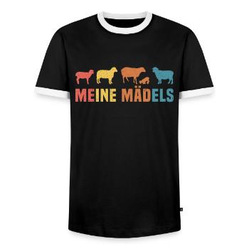 meine mädels Schafe - Männer Kontrast-T-Shirt - Schwarz/Weiß - Vorne - AI Model Female 172 light (172cm) & AI Model Male 178 light (178cm)