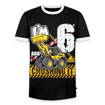 I'm 6 & Crushing It 6th Birthday Boys Excavator - Men's Ringer Shirt - black/white - Front - AI Model Female 172 light (172cm) & AI Model Male 178 light (178cm)