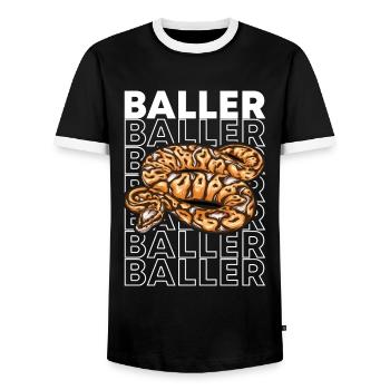 Ball Python 80's Style Baller Royal Python Snake - Männer Kontrast-T-Shirt - Schwarz/Weiß - Vorne - AI Model Female 172 light (172cm) & AI Model Male 178 light (178cm)