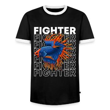 Betta Fish 80's Style Siamese Fighting Fish - Men's Ringer Shirt - black/white - Front - AI Model Female 172 light (172cm) & AI Model Male 178 light (178cm)