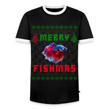 Betta Fisch Siamesische Kampffisch Weihnachten Pullover - Männer Kontrast-T-Shirt - Schwarz/Weiß - Vorne - AI Model Female 172 light (172cm) & AI Model Male 178 light (178cm)