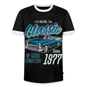 I'm Not Old I'm Classic Car Vintage Born In 1977 - Men's Ringer Shirt - black/white - Front - AI Model Female 172 light (172cm) & AI Model Male 178 light (178cm)