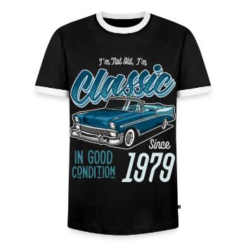 I'm Not Old I'm Classic Car Vintage Born In 1979 - Men's Ringer Shirt - black/white - Front - AI Model Female 172 light (172cm) & AI Model Male 178 light (178cm)